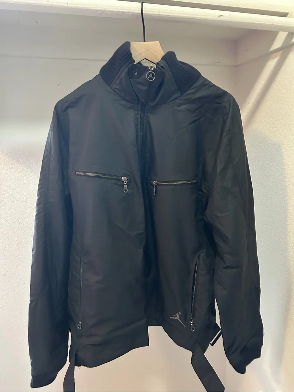 Jordan Black Zip-Front Bomber Jacket with Ribbed Collar